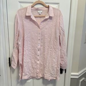 J. Jill Pink Cotton Viscose Blend Button Down Tunic Blouse Sz XL